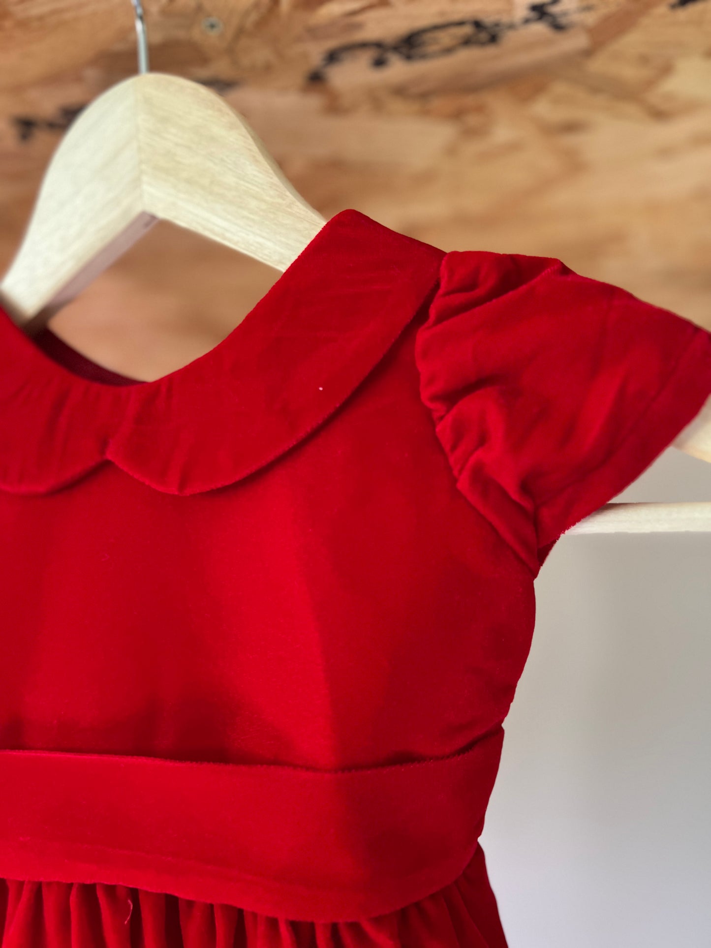 Red Velvet Puff Sleeved Dress - Classic Red