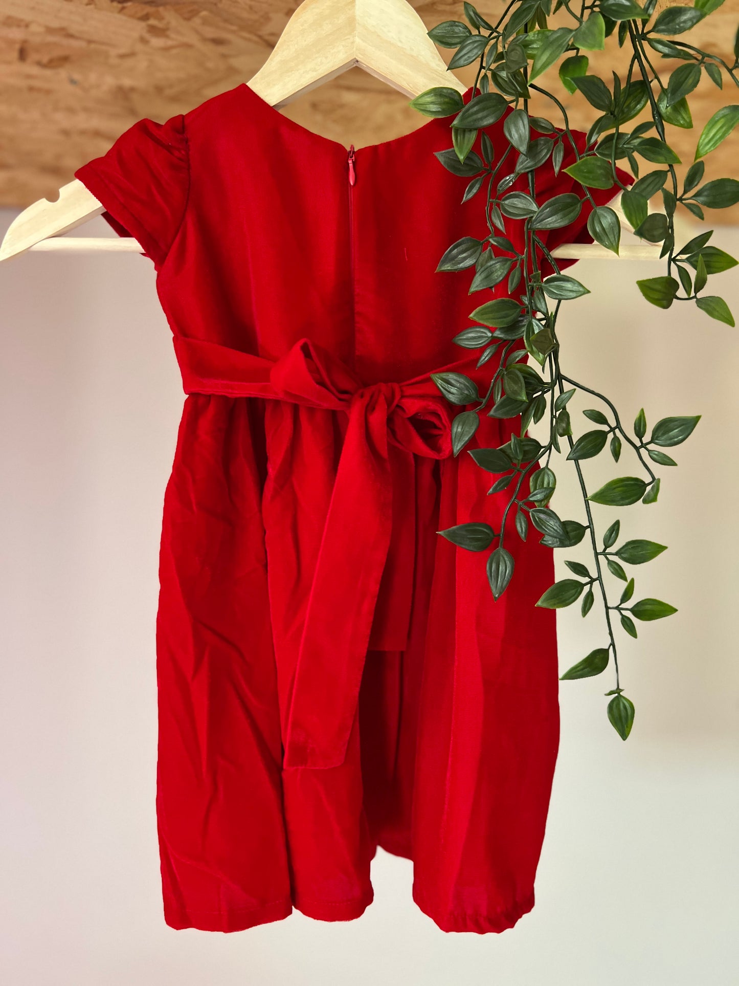 Red Velvet Puff Sleeved Dress - Classic Red