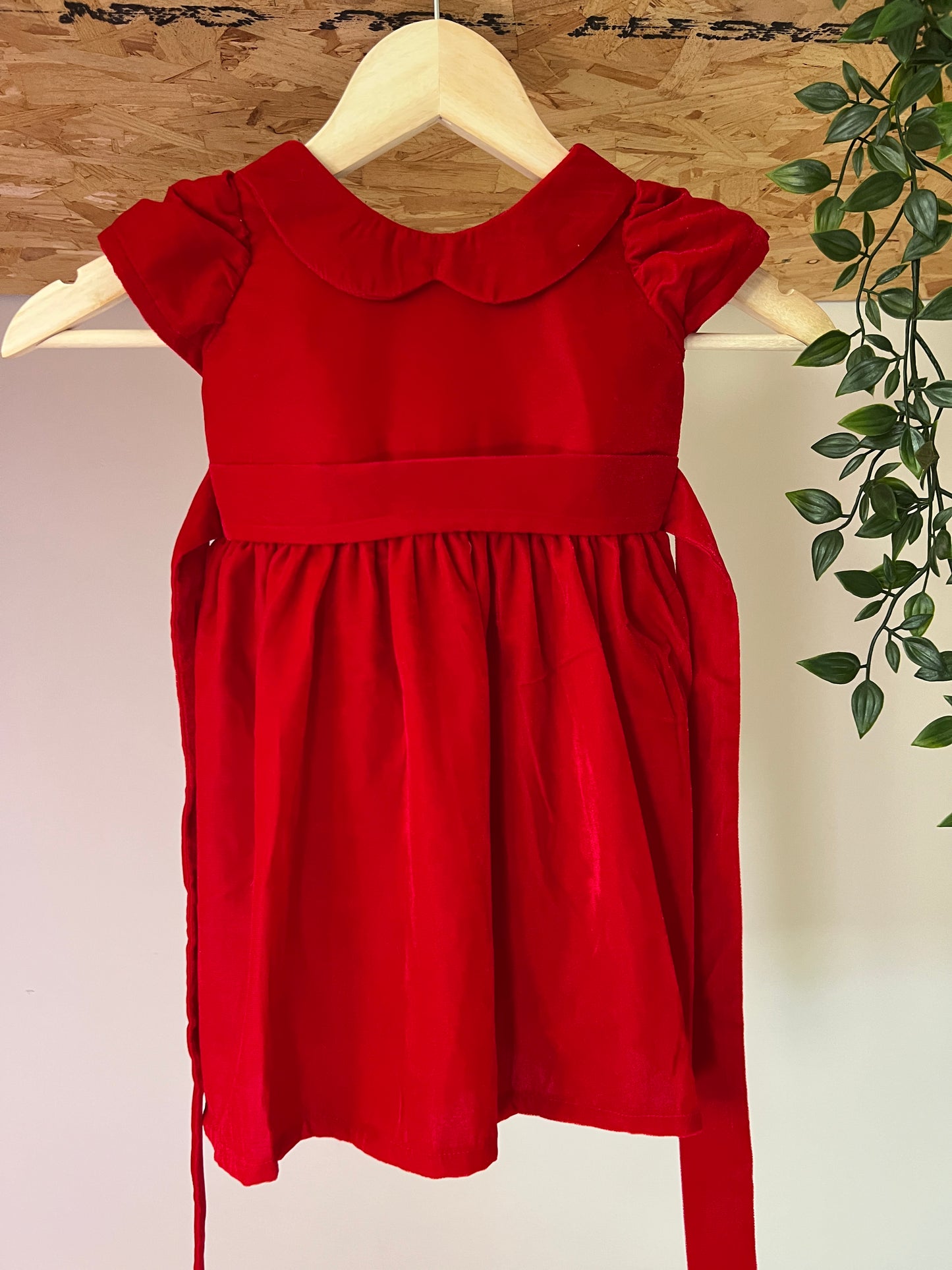 Red Velvet Puff Sleeved Dress - Classic Red